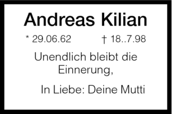 Todesanzeige von Andreas Kilian von HNA