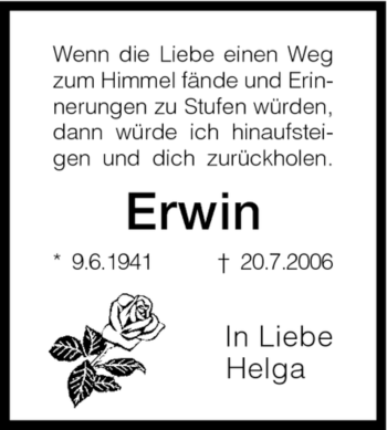 Todesanzeige von Erwin Wachsmuth von HNA