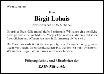 Todesanzeige von Birgit Lohius von HNA