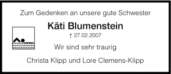 Todesanzeige von Käti Blumenstein von HNA