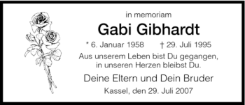 Todesanzeige von Gabi Gibhardt von HNA