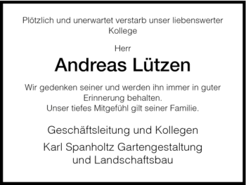 Todesanzeige von Andreas Lützen von HNA