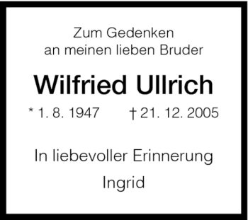 Todesanzeige von Wilfried Ullrich von HNA