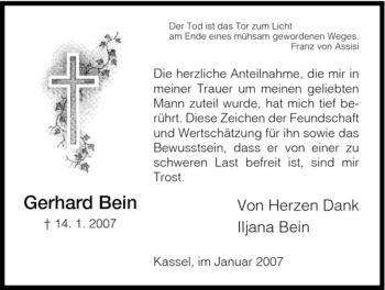 Todesanzeige von Gerhard Bein von HNA