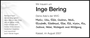 Todesanzeige von Inge Bering von HNA