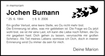 Todesanzeige von Jochen Bumann von HNA