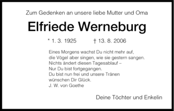 Todesanzeige von Elfriede Werneburg von HNA