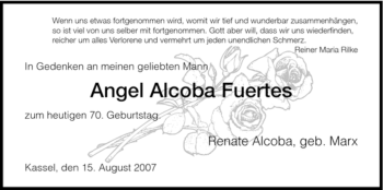 Todesanzeige von Angel Alcoba Fuertes von HNA