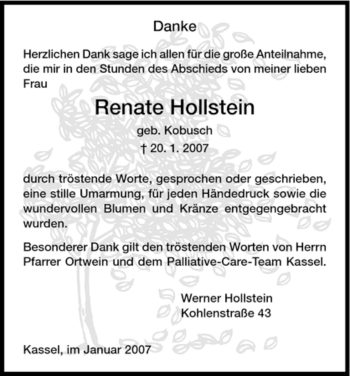 Todesanzeige von Renate Hollstein von HNA