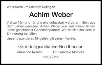 Todesanzeige von Achim Weber von HNA