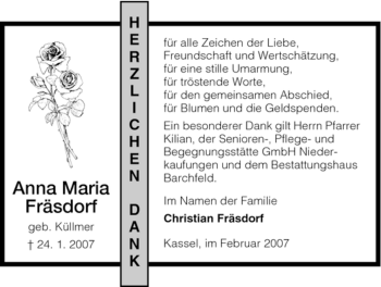 Todesanzeige von Anna-Maria Fräsdorf von HNA