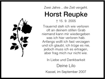 Todesanzeige von Horst Reupke von HNA