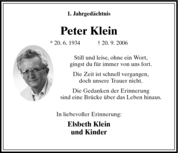 Todesanzeige von Peter Klein von HNA