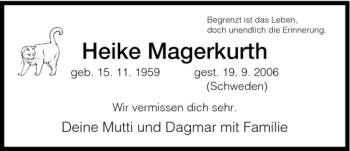 Todesanzeige von Heike Magerkurth von HNA