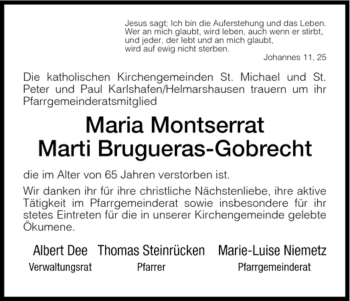 Todesanzeige von Maria Montserrat Marti Brugueras-Gobrecht von HNA