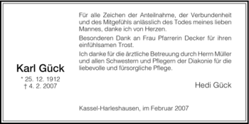 Todesanzeige von Karl Gück von HNA