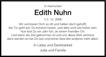 Todesanzeige von Edith Nuhn von HNA