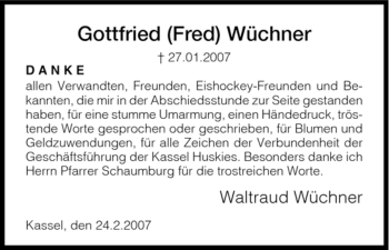 Todesanzeige von Wuechner Gottfried von HNA