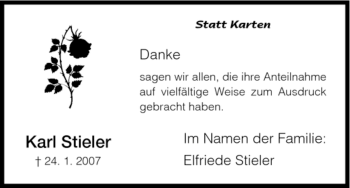 Todesanzeige von Karl Stieler von HNA