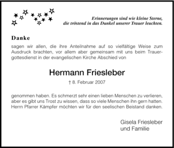 Todesanzeige von Hermann Friesleber von HNA