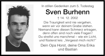 Todesanzeige von Sven Burhenn von HNA