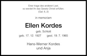 Todesanzeige von Ellen Kordes von HNA