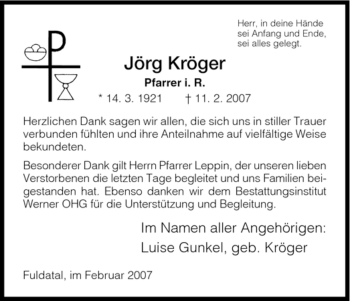 Todesanzeige von Joerg Kroeger von HNA