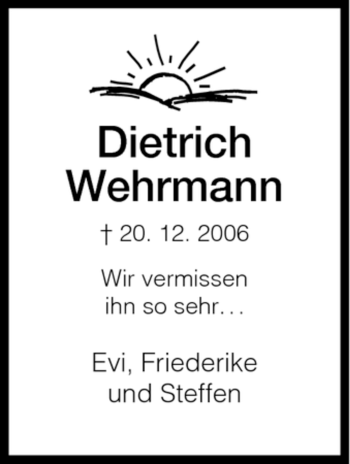 Todesanzeige von Dietrich Wehrmann von HNA