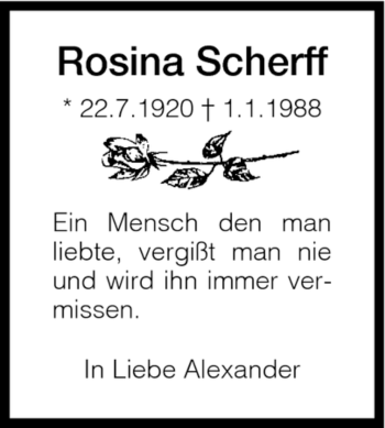 Todesanzeige von Rosina Scherff von HNA