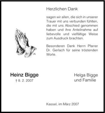 Todesanzeige von Heinz Bigge von HNA