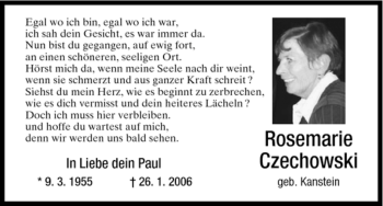 Todesanzeige von Rosemarie Czechowski von HNA