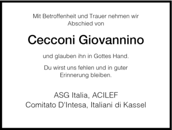 Todesanzeige von Cecconi Giovannino von HNA