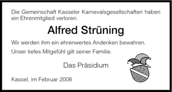 Todesanzeige von Alfred Struening von HNA