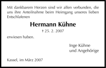 Todesanzeige von Hermann Kühne von HNA