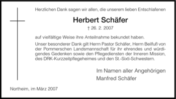 Todesanzeige von Herbert Schäfer von HNA