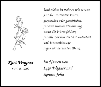 Todesanzeige von Kurt Wagner von HNA