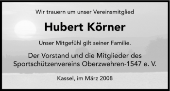 Todesanzeige von Hubert Körner von HNA