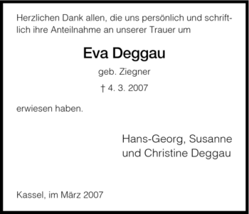 Todesanzeige von Eva Deggau von HNA