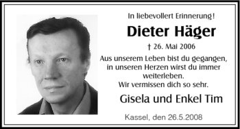 Todesanzeige von Dieter Häger von HNA