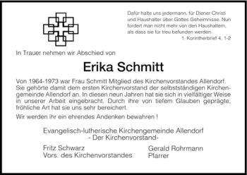 Todesanzeige von Erika Schmitt von HNA