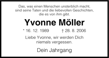 Todesanzeige von Yvonne Möller von HNA