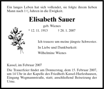 Todesanzeige von Elisabeth Sauer von HNA