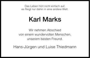 Todesanzeige von Karl Marks von HNA