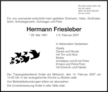 Todesanzeige von Hermann Friesleber von HNA