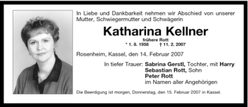 Todesanzeige von Katharina Kellner von HNA