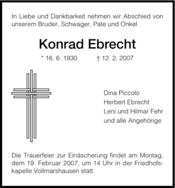 Todesanzeige von Konrad Ebrecht von HNA