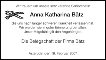 Todesanzeige von Anna Katharina von HNA