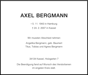 Todesanzeige von Axel Bergmann von HNA