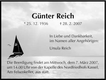 Todesanzeige von Guenter Reich von HNA