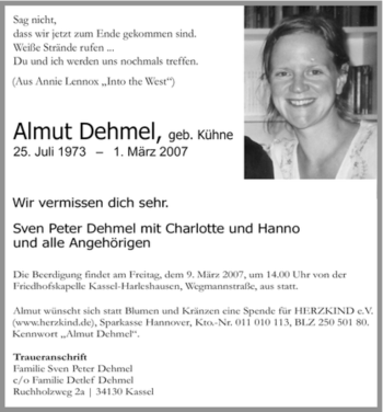 Todesanzeige von Almut Demel von HNA